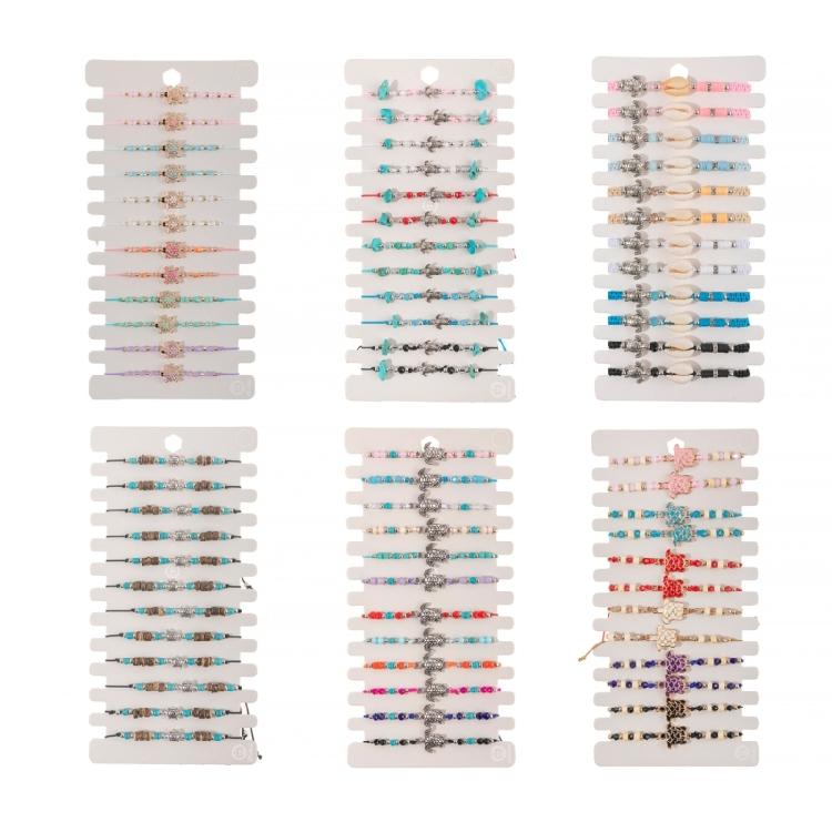 Pack of 12 Adjustable Handcrafted Turtles Bracelet Set Fashion Wristbands with Turquoise Crystal Wood Bead Details