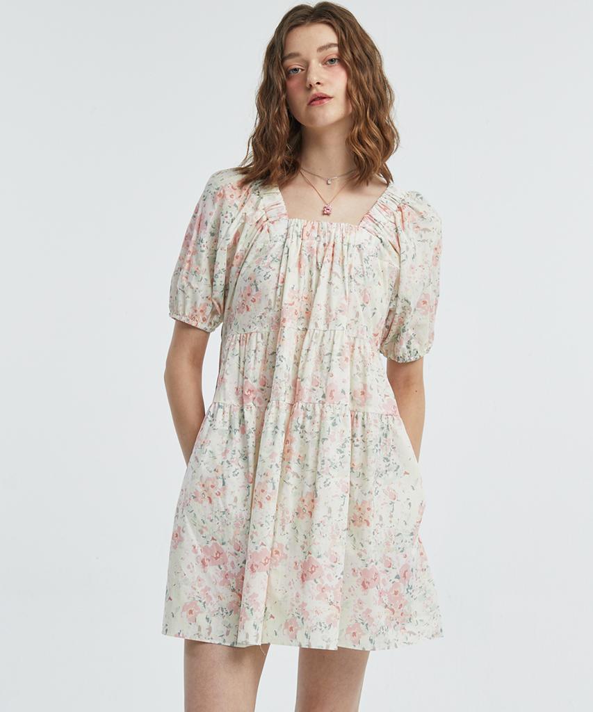 Manavis Seven Off-Shoulder Flower Dress [Pink]