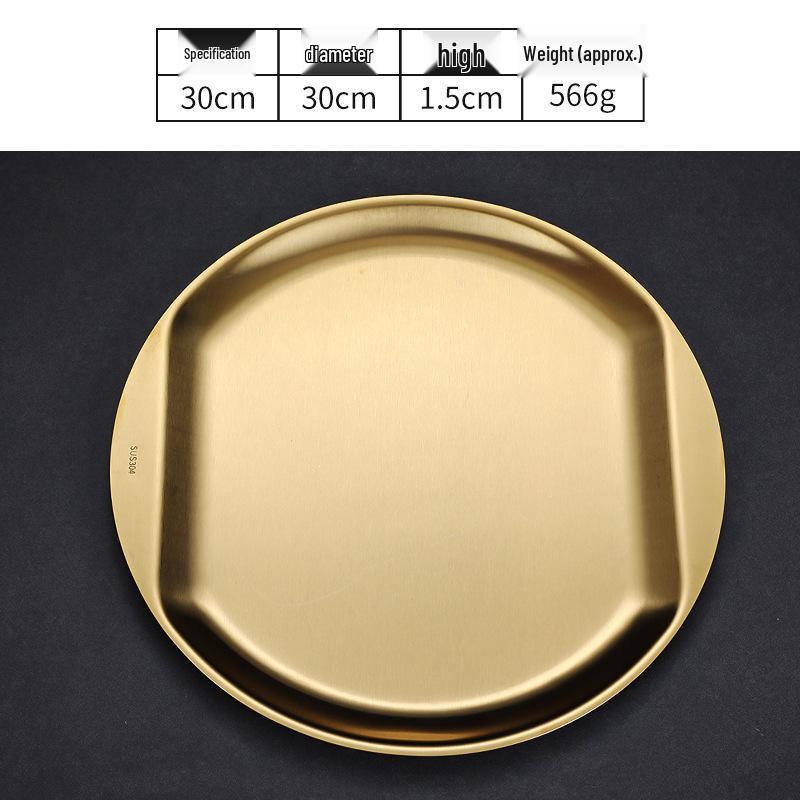 Korean Style Golden Round Plate - Shallow Plate for Snacks, Western Food, Steak, BBQ, and Desserts.
