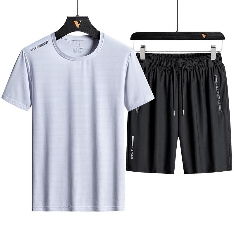 Men's Quick-Dry Ice Silk Sports Set - Lightweight, Breathable Summer Short-Sleeve Top and Casual Shorts