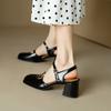Buckle Large Size High Heel Sandals New Women's Bag Head Sandals Patent Leather Square Head Rubber Soft Sole Empty Summer Women's Shoes