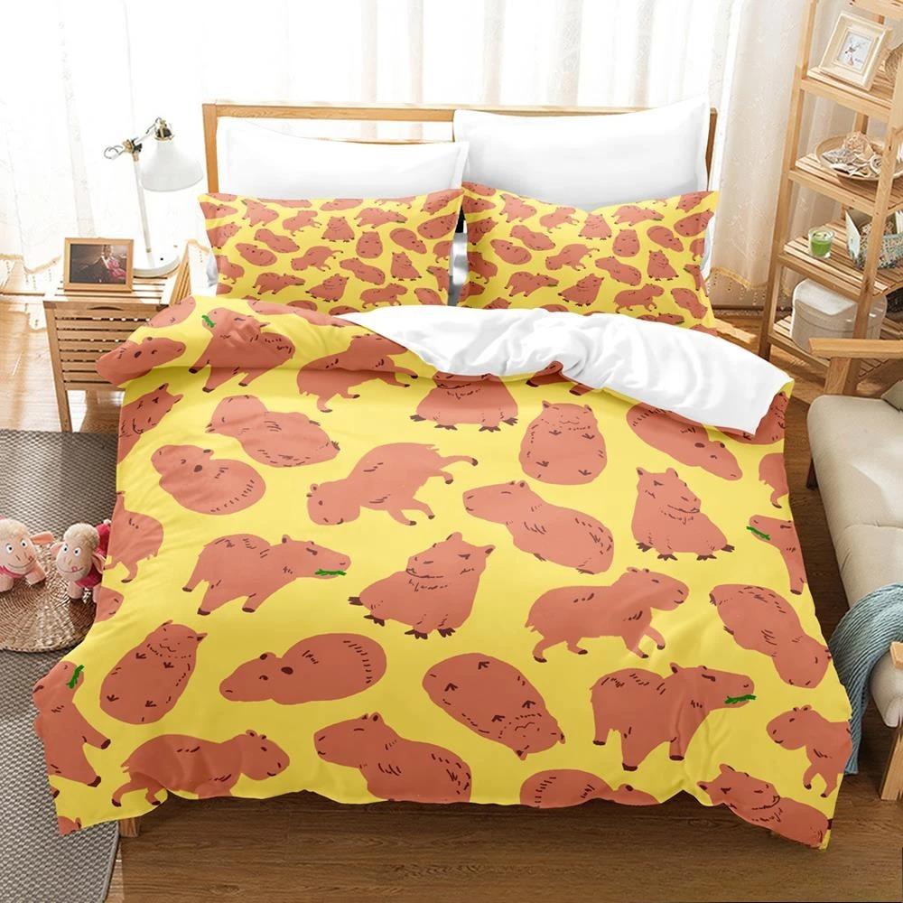 Kawaii Capybaras Sengetøy Sett Enkelt Twin Full Queen King Size Sengesett Aldult Barn Soverom Dynetrekk Sett 3D sengetøy sett