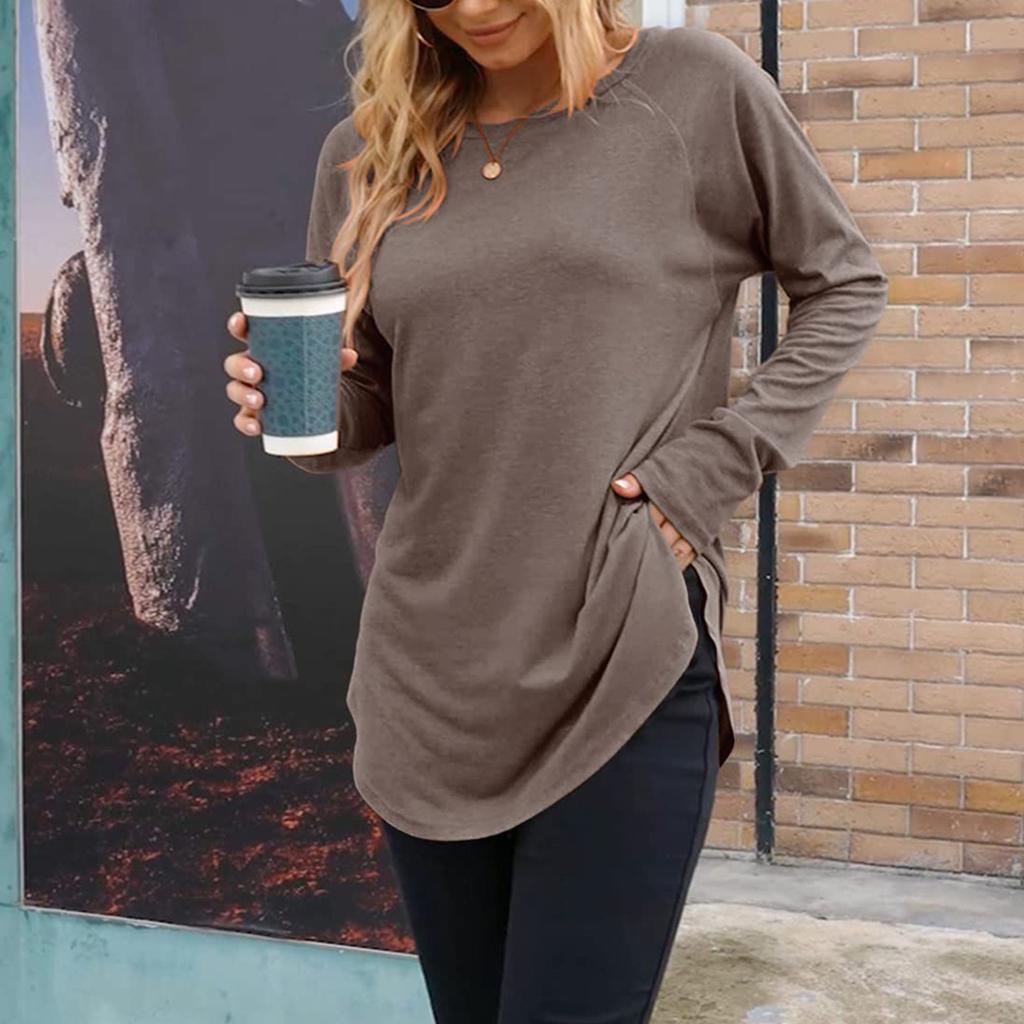 Dam Enfärgad Långärmad Rundhals Slim Fit Underdel Casual Pullover Topp