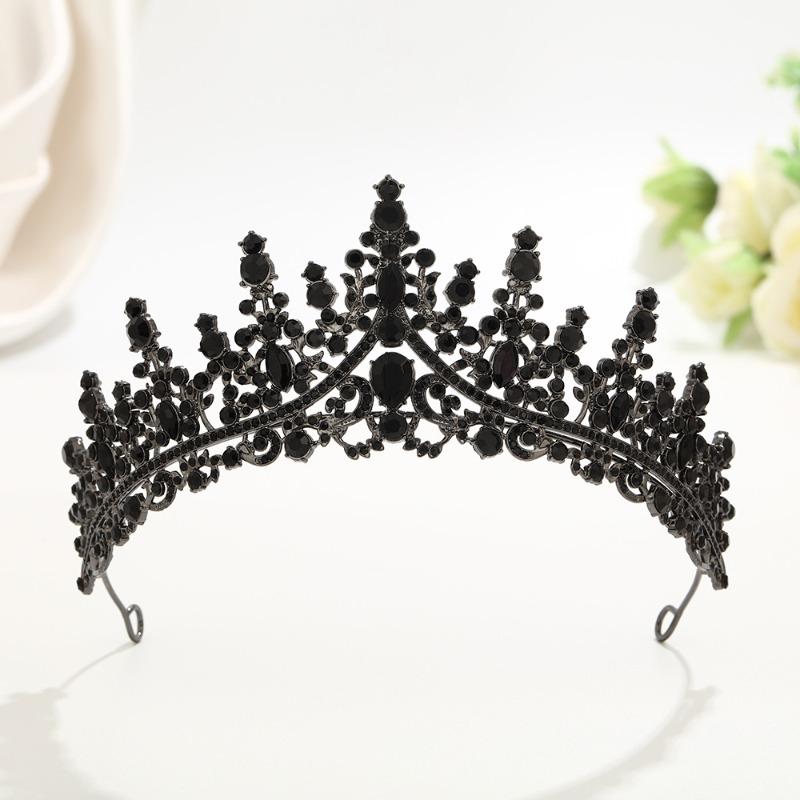 Baroque red diamond bridal crown, golden rhinestone crown, wedding toast dress headgear