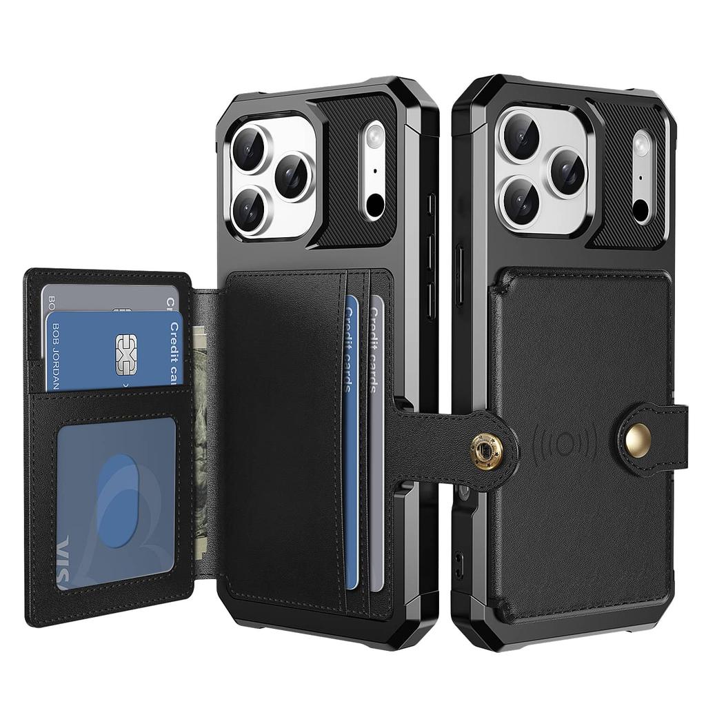 For iPhone 17/Air/16/15/14 Pro Max Case with Card Holder, Compatible with Magnetic Car Mount, Heavy Duty Shockproof Wallet Cover