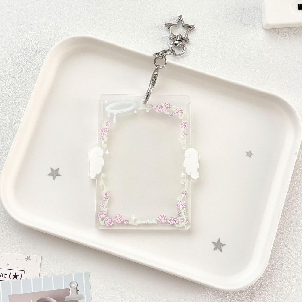 Star Clip Keychain Charm Angel Wings Photocard Organizer Photo Display Keychain Fan Collection