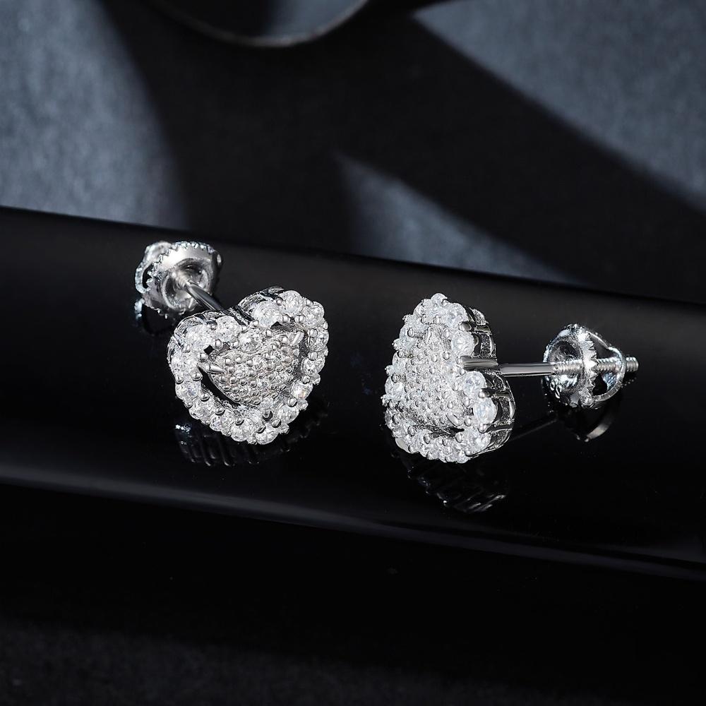 Elegant Heart Stud Earrings Women 925 Silver Jewelry Moissanite Earrings