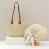 Set Cappello di Paglia e Borsa Tote Con Protezione Solare per Spiaggia e Attività all'Aperto