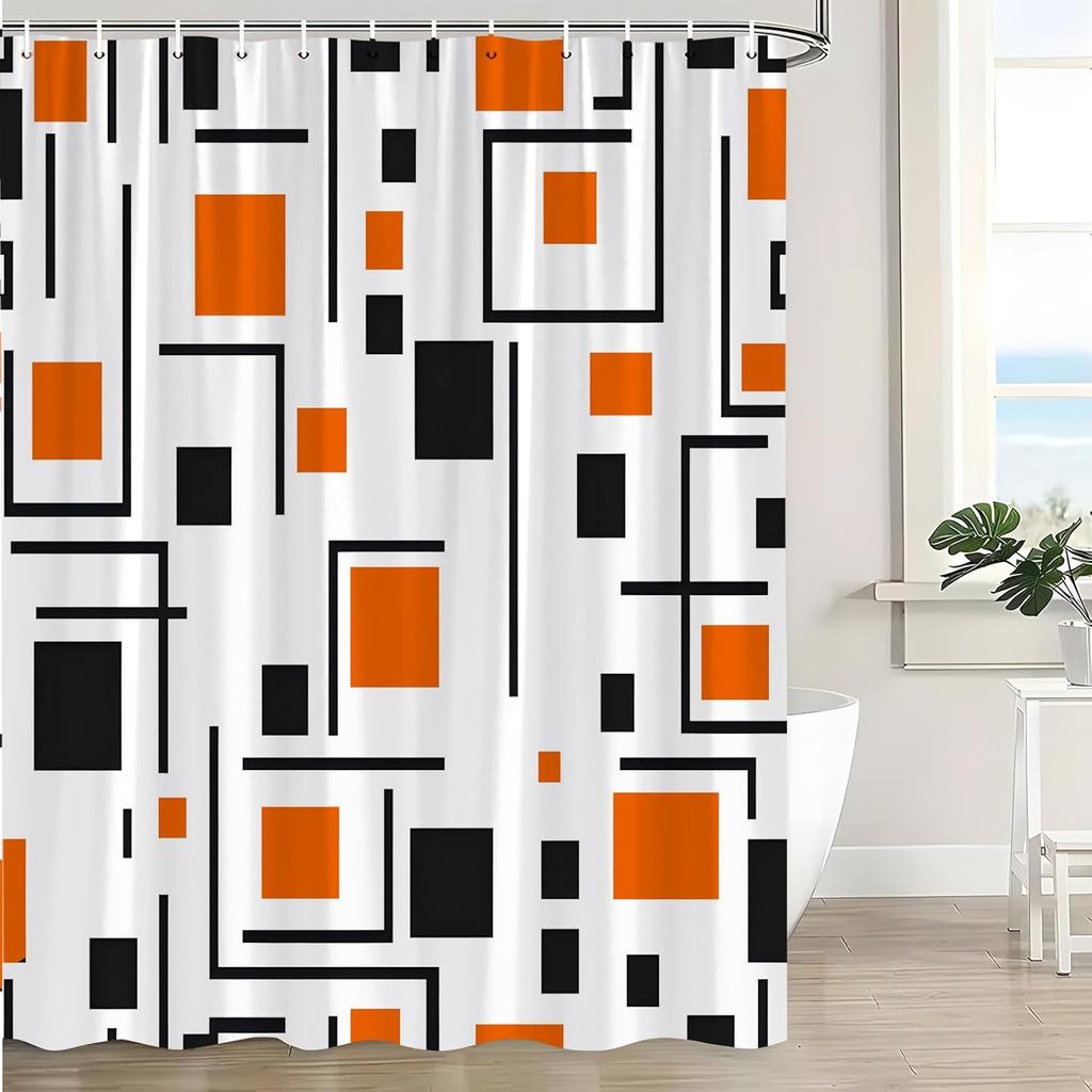 Green Shower Curtain Modern Black and White Abstract Geometric Stripe Rectangular Minimalist Art Aesthetic Bath Curtain