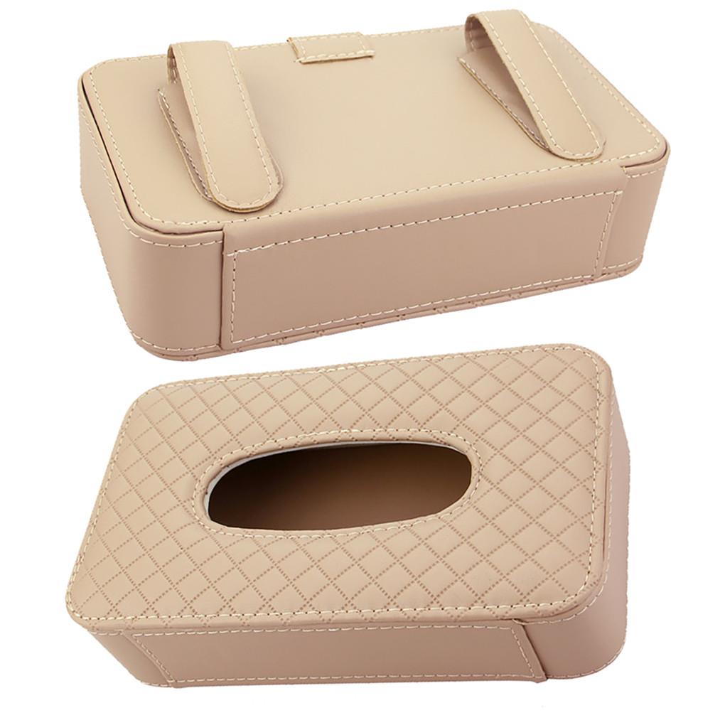 Car Tissue Holder Sun Visor Napkin Case Faux Leather Vehicle Backseat Paper Towel Box Tray Container Hanging Style