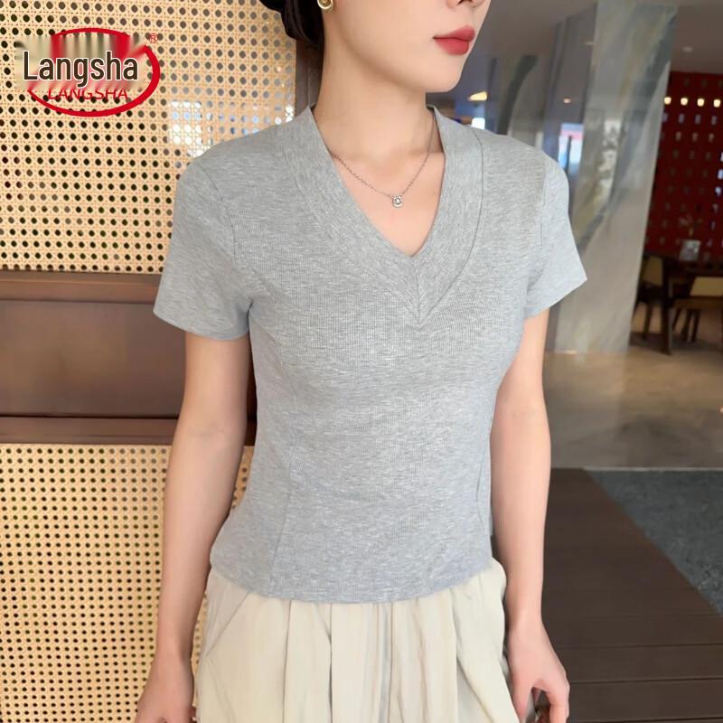 Langsha Women's Chic V-Neck Short Sleeve T-shirt