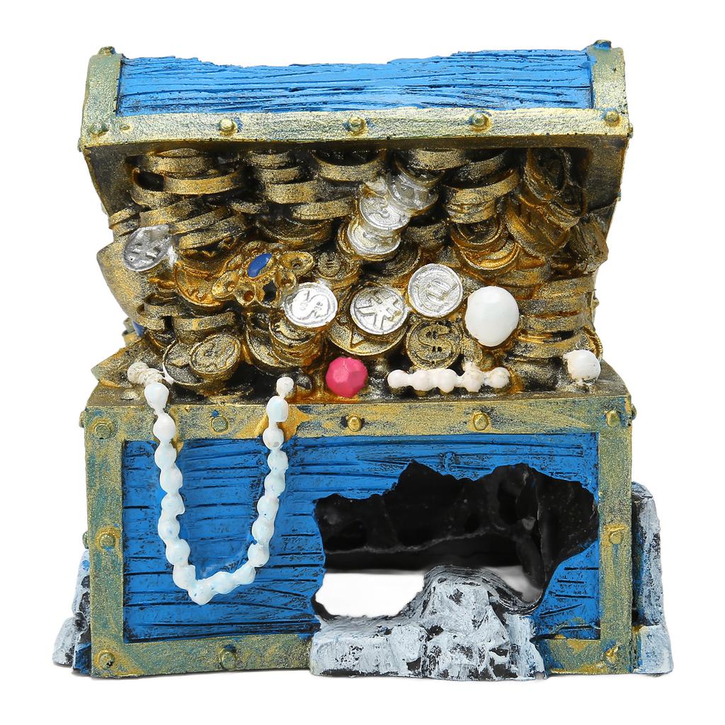 Aquarium Treasure Chest Ornament Resin Treasure Chest Box Hideaway for Fish Tank Landscape