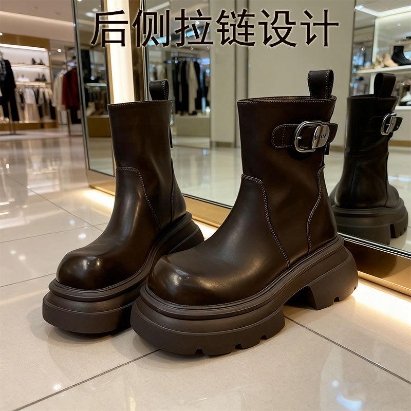 

Skinny boots thick sole thick heel small man heightened lightweight elastic Chelsea short boots women 40 коричневый