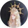 Sun Goddess Gold Spiked KC Halo Virgin Mary Cross Crown Headpiece Virgin Mary Gothic Lolita Bead Chain Hair Accessories