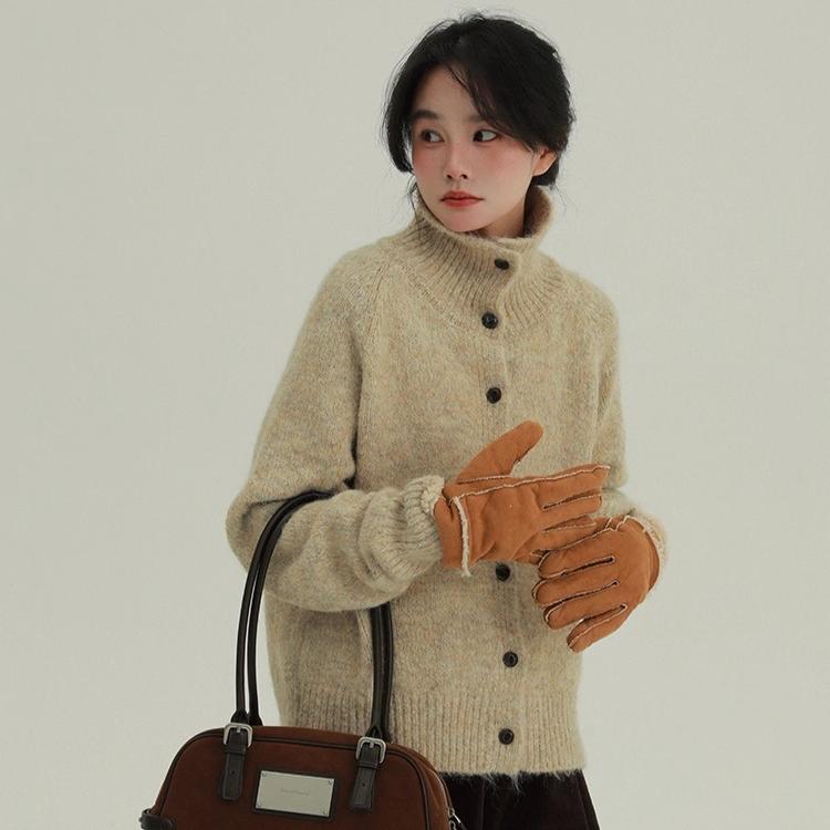 DIMANAF 2025 New Sweaters Buttons Turtleneck Cardigan Autumn Women Solid Knitting Loose