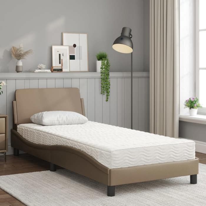 VidaXL Lit avec matelas cappuccino 90x200 cm similicuir, meuble de chambre à coucher, lit simple, cadre de lit incurvé, 3208341