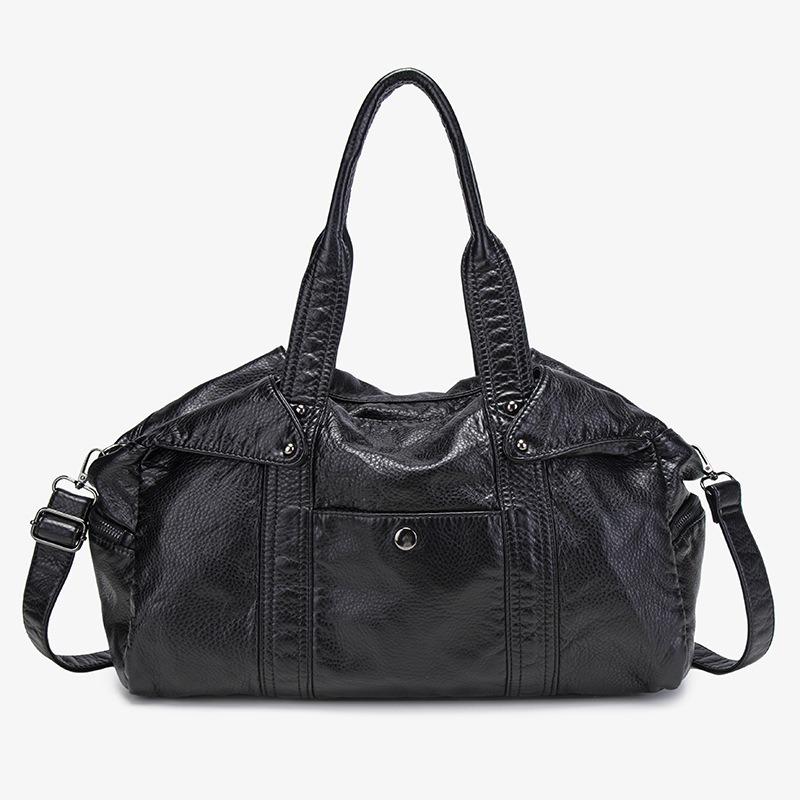 Fashion single shoulder washed tote bag large capacity Spice girl pu bag women s simple multi-pocket portable messenger bag чёрный