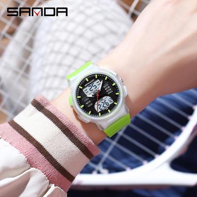 Sanda Trendy Waterproof Dual Display Electronic Sports Watch for Students