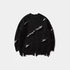 Unisex Oversized Streetwear Sweater Vintage Jacquard Distressed Crewneck Long Sleeve