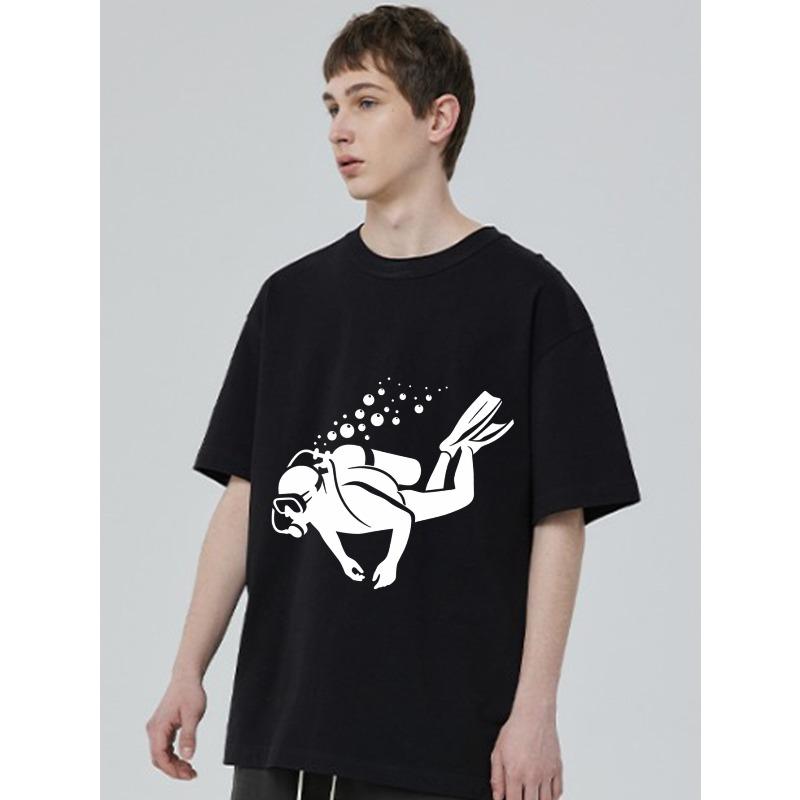 Men's Loose Fit T-Shirt Black Diving Scuba Diver Print Casual Summer Wear