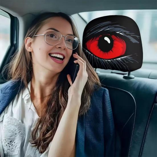 2 Pcs Red Demon Eye Headrest Covers Car Pillow Cases Washable Breathable Decor