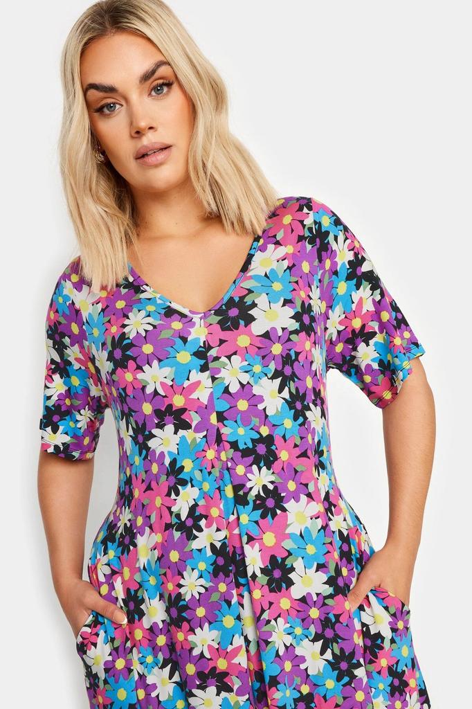 Women's Big Size Dress Plus Size V-Neck Short Sleeve Long Dress with Pockets 137820