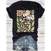 Women's Casual and Fashionable T-shirt with Plant and Flower Patterns Round Neck and Short Sleeves