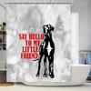 Welcome Your Little Friend: Modern Bathroom Decor Shower Curtain with Dog Silhouette Design in White Red Colors for Home Decorat