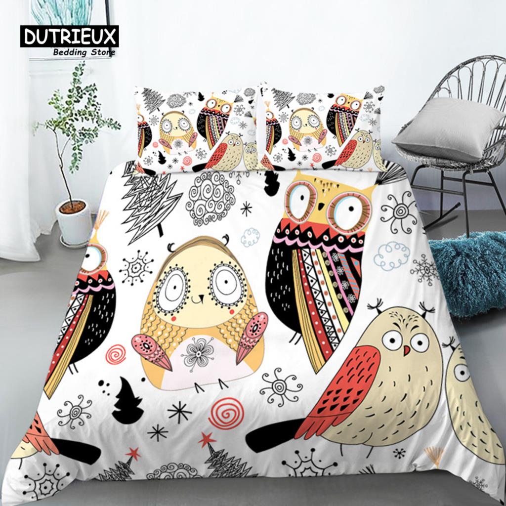 Bettwäscheset für Kleinkinder mit Cartoon-Tieren, Doppelbettgröße, für Kinder, Mädchen, Jungen, Zimmerdekoration, Vögel, Löwen, Fische, Druck, Bettbezug mit Kissenbezügen