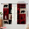 2 Stück, 2D-Flachdruckmuster Vorhänge Rot kariert Bär Hirsch Wald Polyesterstoff (ohne Stange) Perfekt für Heimdeko
