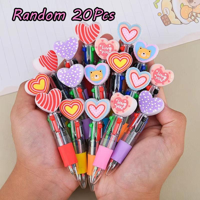 

10Pcs Creative Gift Heart Shape Four-Color Ballpoint Pen Cartoon Love Pen Color Press Multicolor Back To School Random style 6Pcs