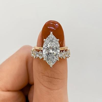 Vintage Marquise Cut Zircon Finger Ring Sets Gold Color Party Wedding Band Rings for Women Men Engagement Jewelry Gift