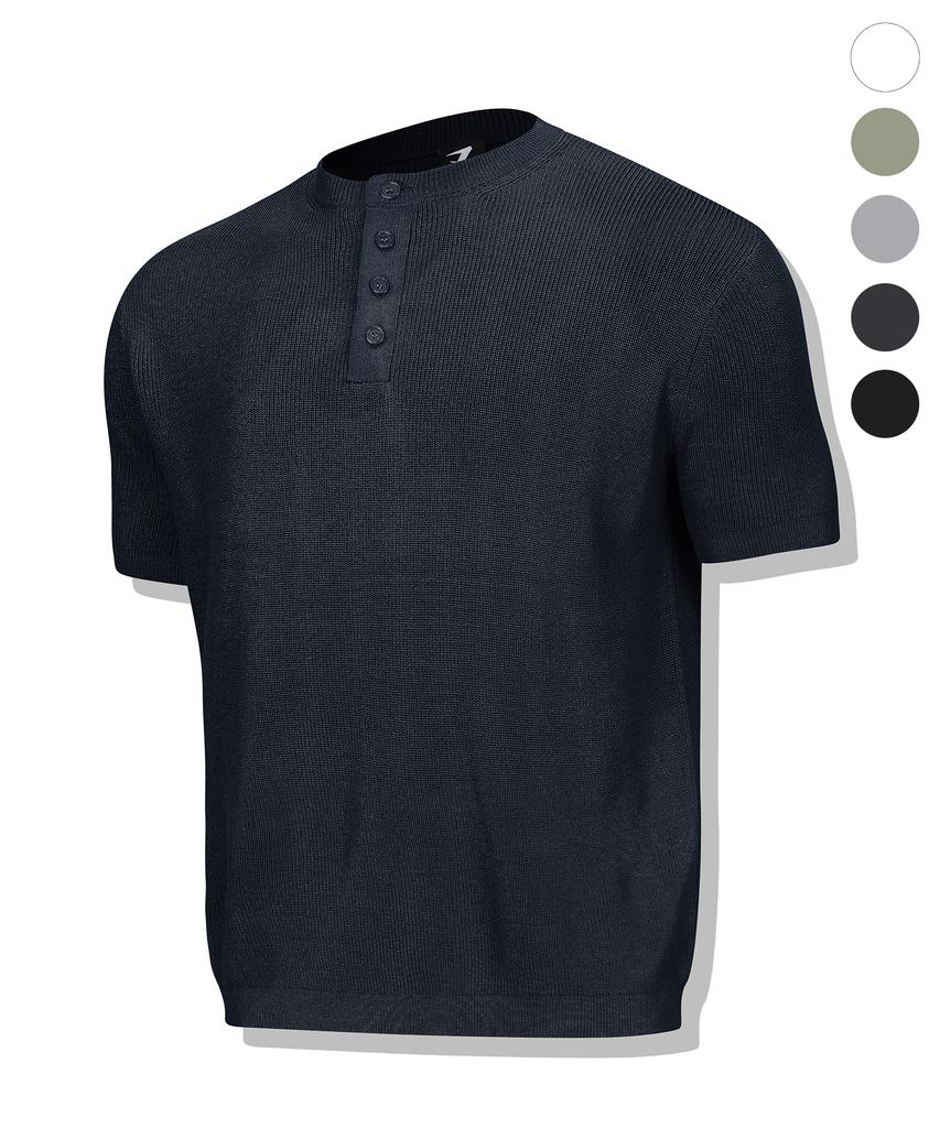 DRIX Washable Linen Muscle Fit Henley Neck Half Knit_5 Colors