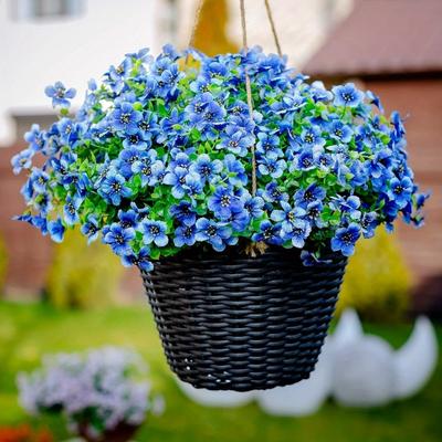 6 Bundles Artificial Flower Eucalyptus Violet UV Resistant Fake Plants Plastic Plant for Indoor Outdoor Living Room Balcony Window Decoration