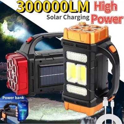 Lampes de poche LED haute puissance Lampe de camping Lampe de travail Charge solaire 4 modes Lumière rechargeable USB Lumière étanche pour l'extérieur