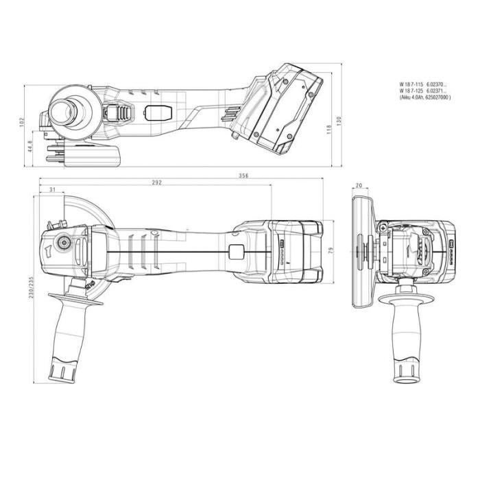 Meuleuse d'angle 18V Ø125 mm (Produit seul) W 18 7-125 dans metabox - METABO 602371840