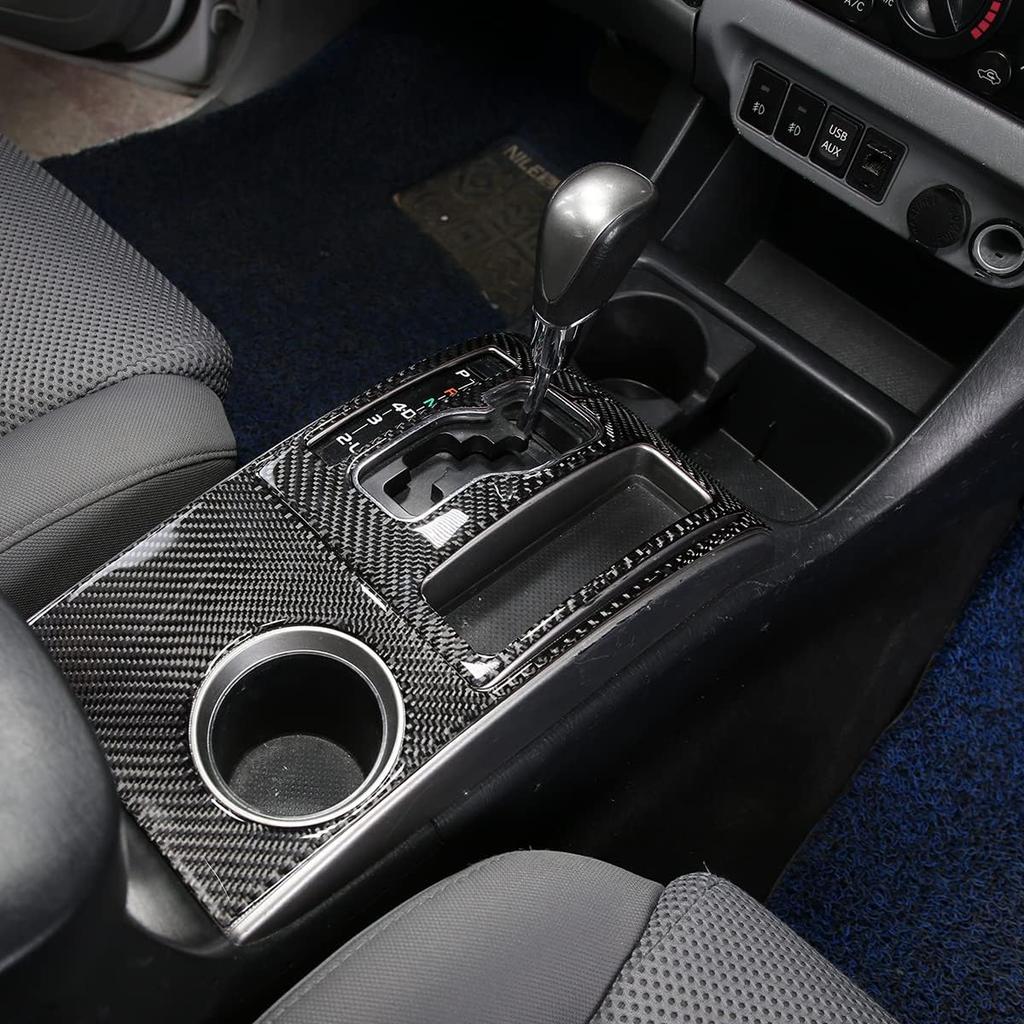Weiche Kohlefaser Auto Mittelkonsole Schalthebel Panel Aufkleber Verkleidung Passend für Toyota Tacoma 2006 2007 2008 2009 2010 2011 2012 2013 2014 2015 (Schwarz
