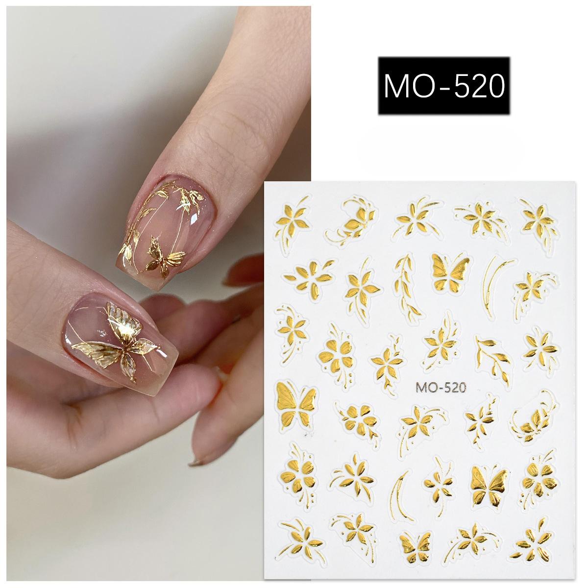 

New Relief Flower Manicure Sticker Retro Texture Gilded Hand-painted Three-dimensional Gold Stamping Flowers Golden Three-dimensional Camellia T278-bronzing flowers 520-gold