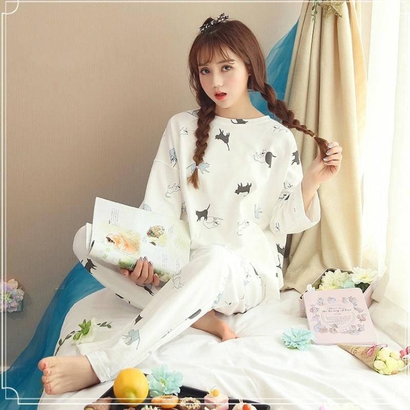 1 Set Langärmiger Pyjama Damen Frühling und Herbst Süß und Lieblich Lässig Hausbekleidung Damenpyjama