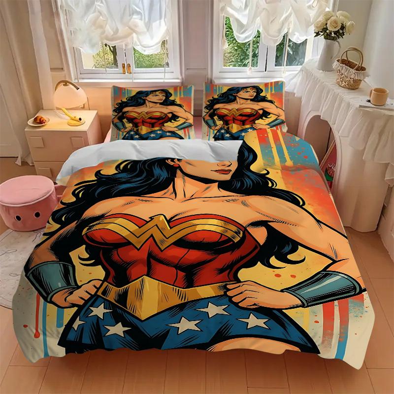 3pcs Wonder Woman, Superhero Cover Set, Bedding Set, Soft Comfortable Duvet Cover, For Bedroom, Guest Room (1*Duvet Cover + 2*Pillowcases, W