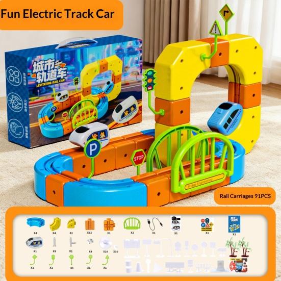 1 Set Çocuk Elektrikli Raylı Tren Oyuncak DIY Tren Yapı Bloğu Ray Yapım Kiti Küçük Çocuklar Erkek Kızlar Elektrikli Tren Ray Montaj Oyuncak