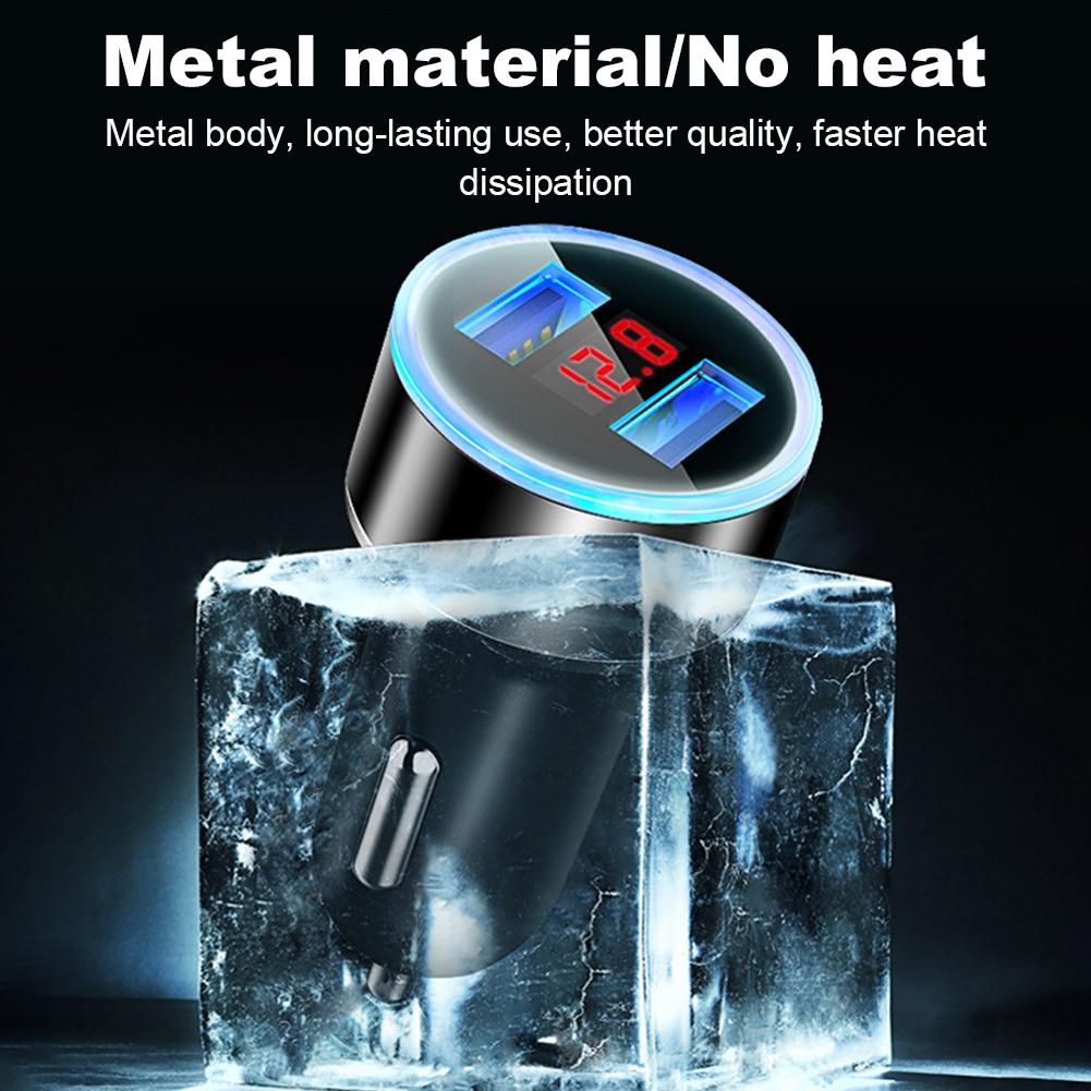 Car Charger Dual USB Super Fast Charging Car Charger Adapter 3.1A Aluminum Alloy Cigarette Lighter Adapter Voltmeter LCD Display