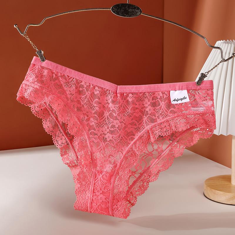 Women Lace Underwear Breathable Briefs Seamless Sexy Hollow Mesh Triangle Panties