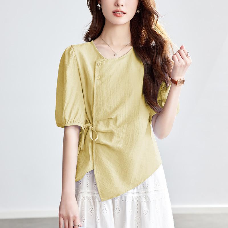 

Летний топ с коротким рукавом и новым нерегулярным дизайном, новая китайская рубашка XL жёлтый
