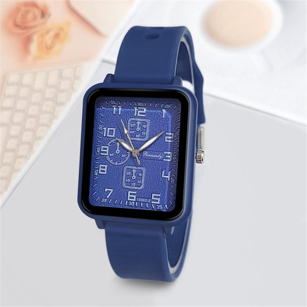 

Ladies Fashion Brand Watches Sports Square Women Quartz Watch Safety Blue silicone strap Dress Gift Clock Wristwatches синій