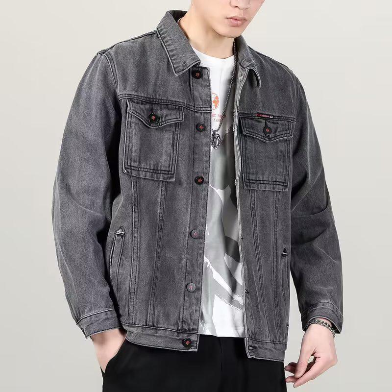 Męska kurtka dżinsowa w kolorze czarnym o luźnym kroju: Wiosna i Jesień Modna Odzież Robocza w Stylu Koreańskim