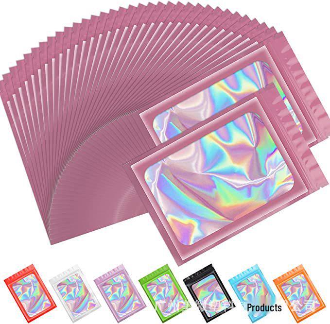 100-Pack Black Anti-Odor Polyester Holographic Self-Sealing Bags with Window for Jewelry