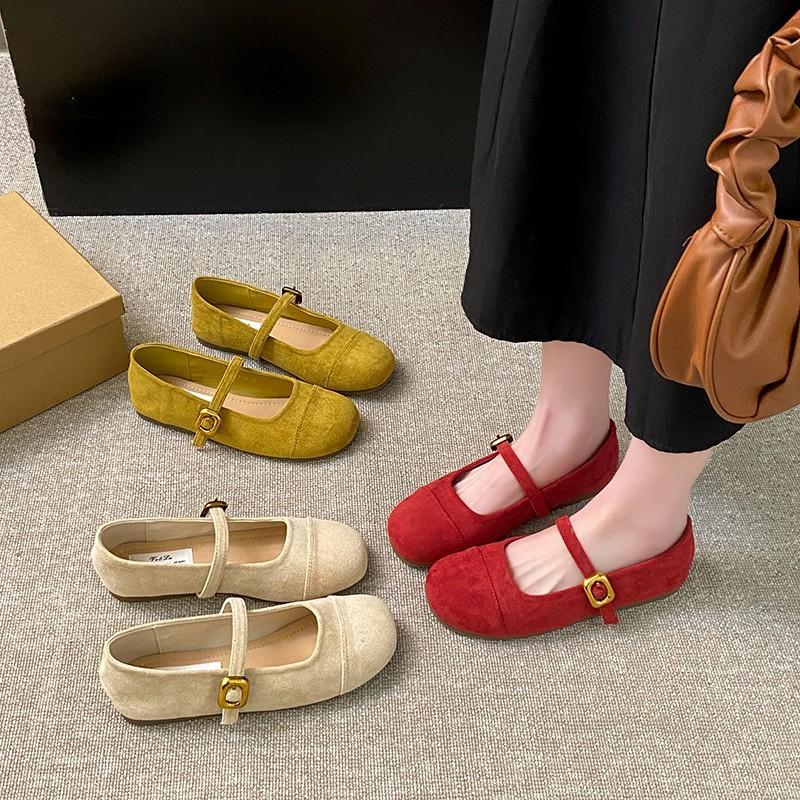 Flache Einzel-Schuhe Damen Frühling und Herbst neu Französisch Retro vielseitig sanfte Fee Wildleder Mary Jane Schuhe flache Mütze Schuhe