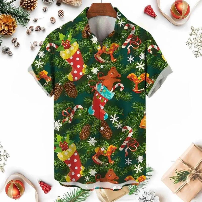 2026 Santa Claus Men's All-Season Casual Short-Sleeve Snowman Shirt