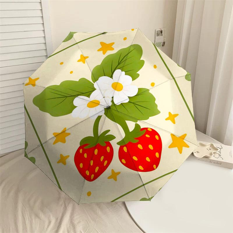

1PC strawberry flower Umbrella-8-Rib Reinforced, Automatic Open, Lightweight & Durable, Fashion Accessory for Outdoor-L0359